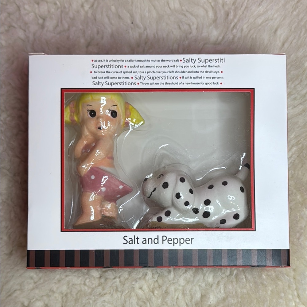 Bikini Girl & Dog Salt and Pepper Shaker Set Retro Coppertone Ad Style Kitsch